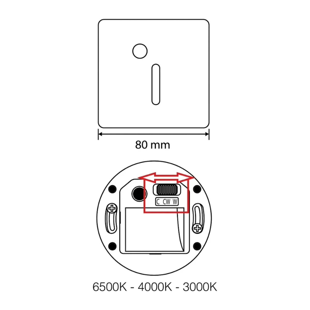 SENSÖRLÜ MERDİVEN ARMATÜRÜ 3 RENK CCT 3000K-4000K-65000K SİYAH KASA KARE ÇERÇEVE DİK HÜZMELİ - Görsel 3