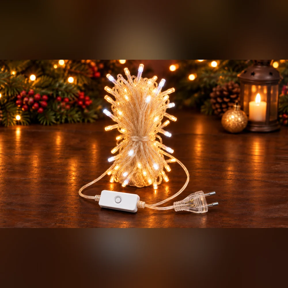 Twinklight 100 LED 10 m IP20 8 Animasyonlu – Gün Işığı, Şeffaf Kablo