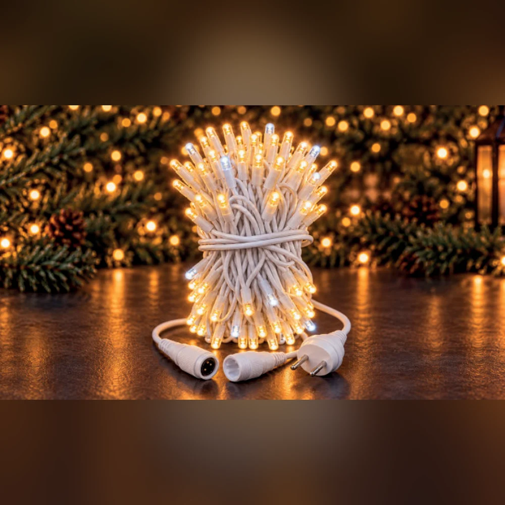 LED String 100 LED 10 m IP65 Çakarlı – Gün Işığı, Beyaz Kablo