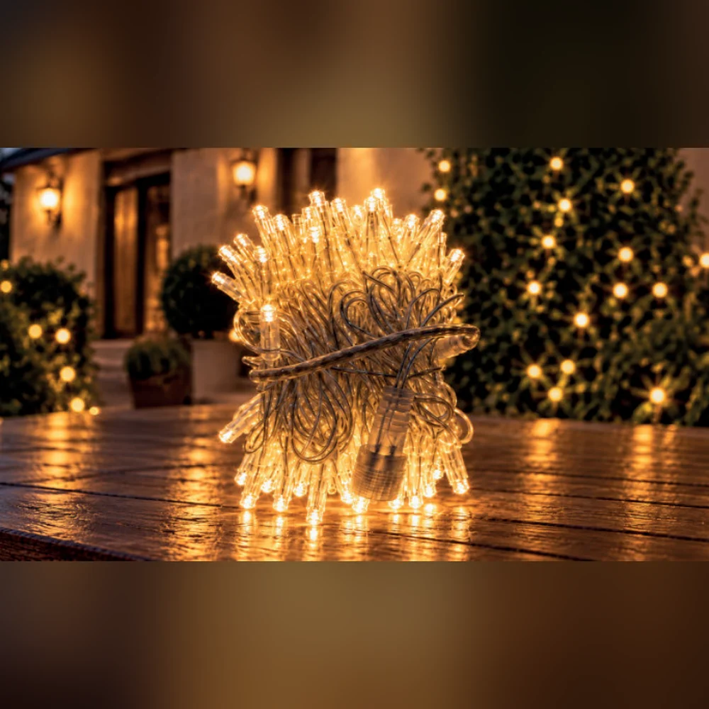 LED String 100 LED 10 m IP65 Sabit – Gün Işığı, Şeffaf Kablo