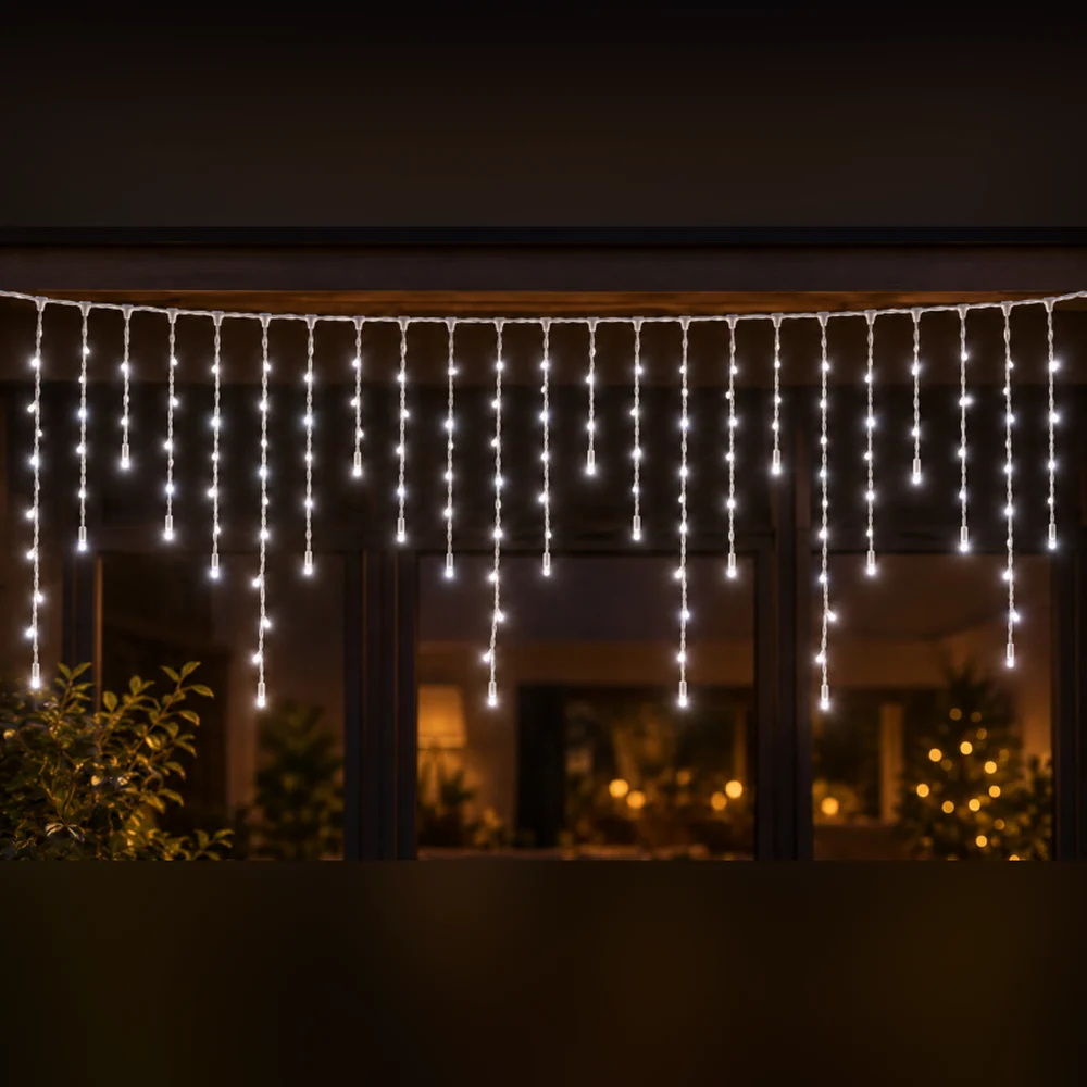 LED Saçak 144 LED 2 m IP65 Sabit – Beyaz, Beyaz Kablo