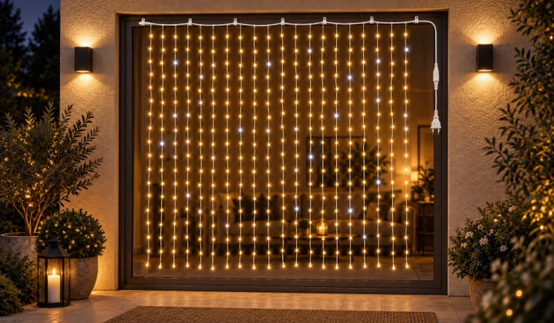LED Perde 400 LED 2 × 2 m IP65 Çakarlı – Gün Işığı, Beyaz Kablo - Görsel 2