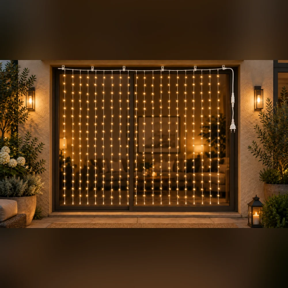 LED Perde 400 LED 2 × 2 m IP65 Sabit – Gün Işığı, Beyaz Kablo