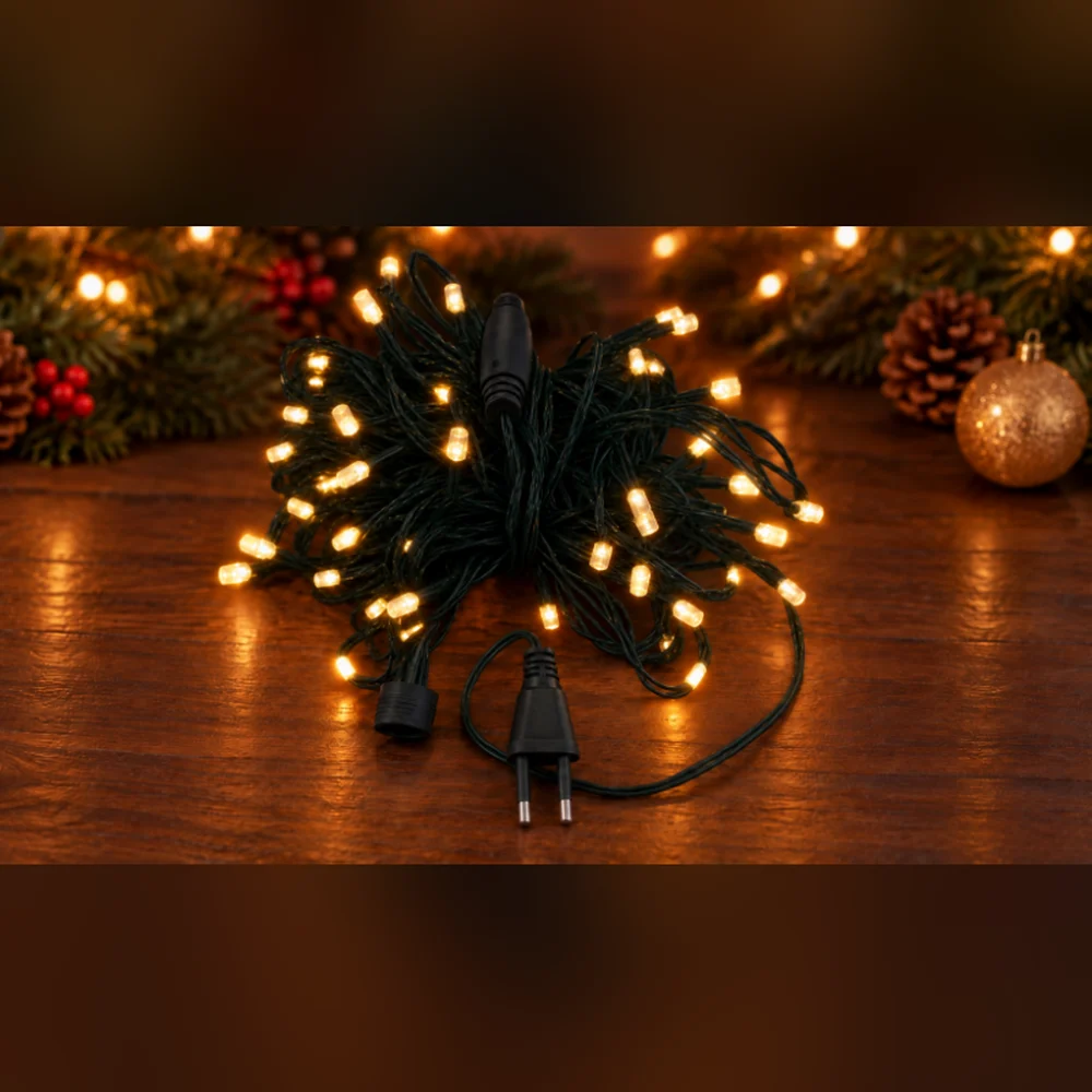 LED String 100 LED 10 m IP44 Sabit – Gün Işığı, Yeşil Kablo