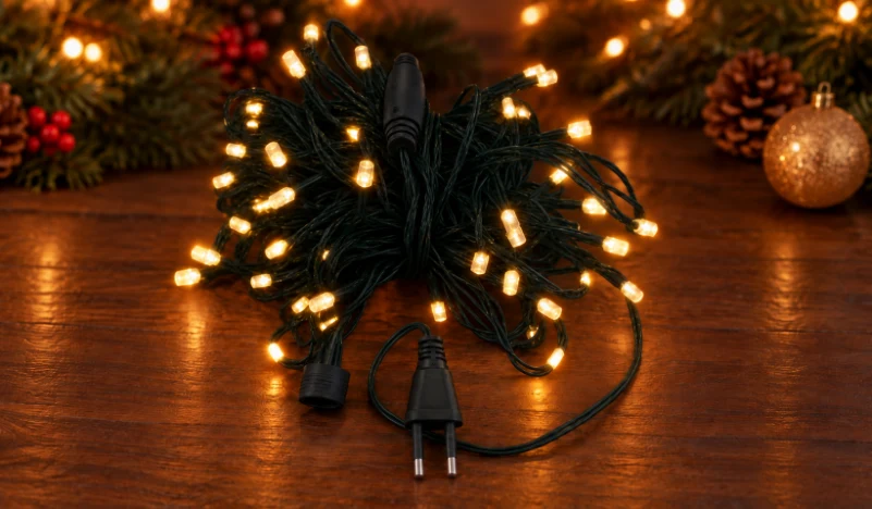 LED String 100 LED 10 m IP44 Sabit – Gün Işığı, Yeşil Kablo - Görsel 2