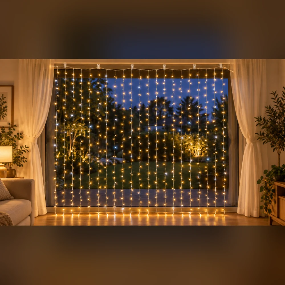 LED Perde 400 LED 2 × 2 m IP44 Çakarlı – Gün Işığı, Şeffaf Kablo