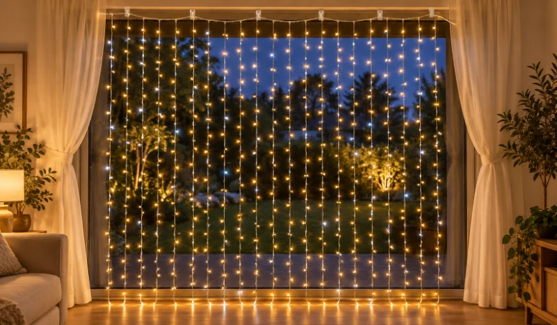 LED Perde 400 LED 2 × 2 m IP44 Çakarlı – Gün Işığı, Şeffaf Kablo - Görsel 2