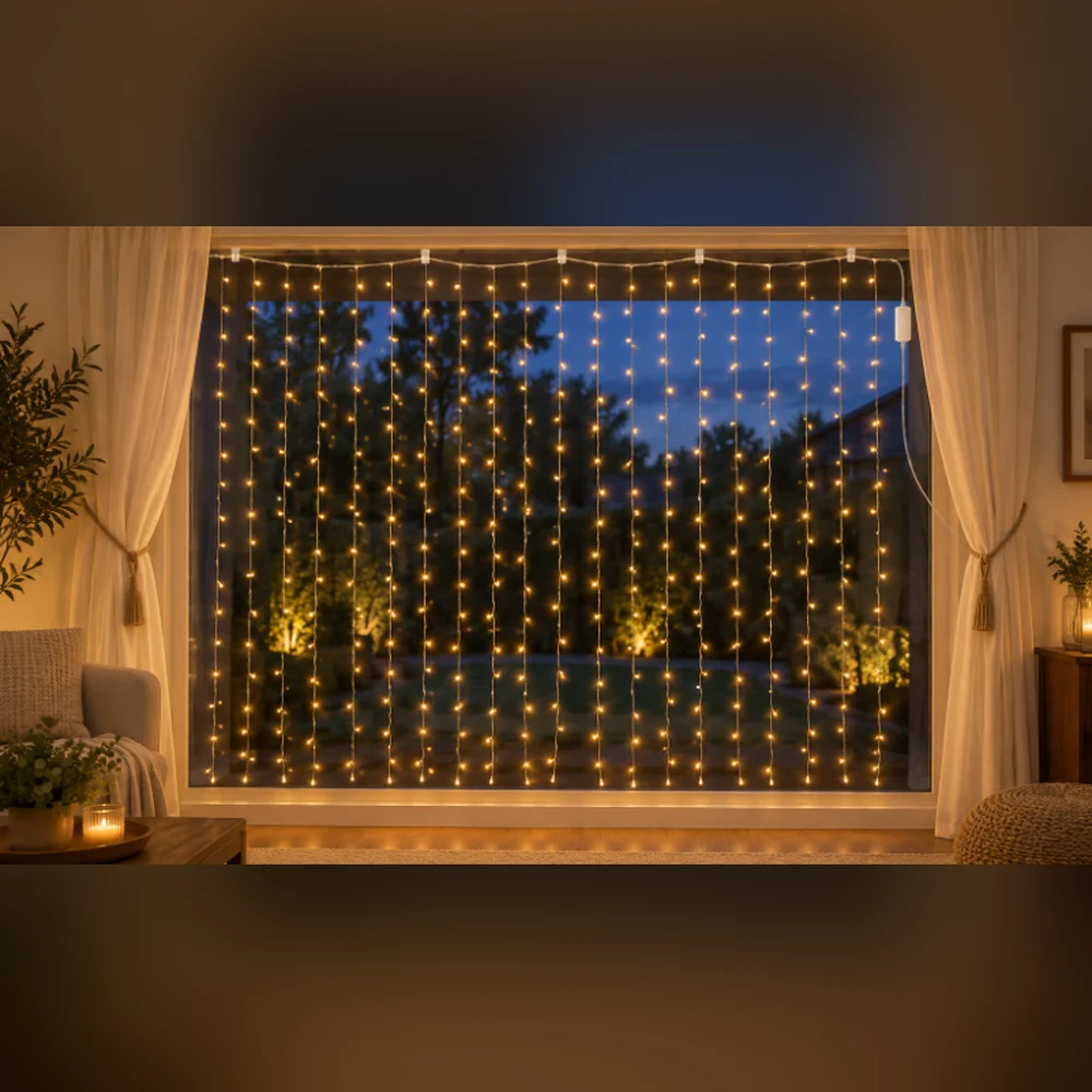 LED Perde 400 LED 2 × 2 m IP44 Sabit – Gün Işığı, Şeffaf Kablo