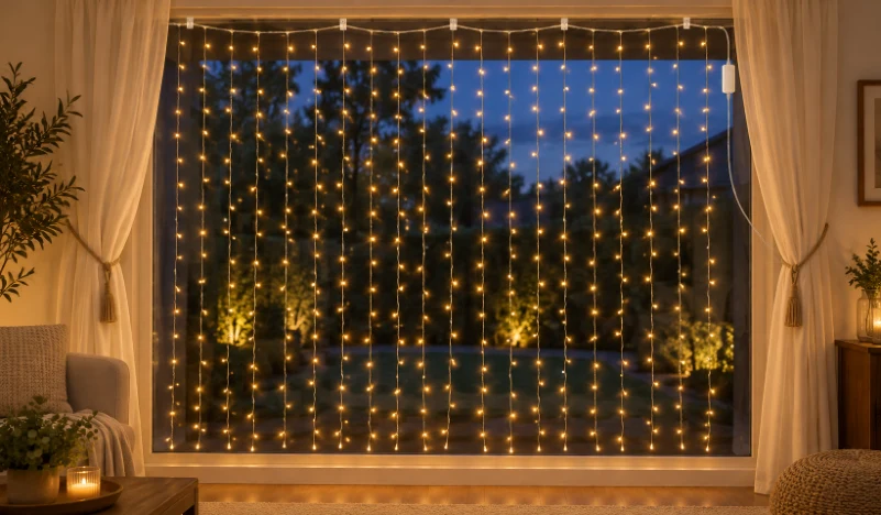 LED Perde 400 LED 2 × 2 m IP44 Sabit – Gün Işığı, Şeffaf Kablo - Görsel 2