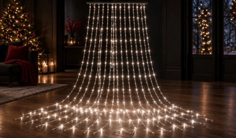 Yağmur Perde 512 LED 2 × 3 m IP44 8 Animasyonlu – Beyaz, Şeffaf Kablo - Görsel 2