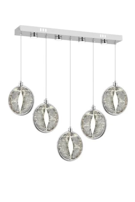 Asya Yemek Masası 5’li Gümüş 3 Renk Ledli Modern Lüx Avize