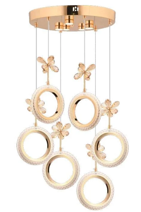 Halka 6’lı Gold Ledli Kristal Taşlı Avize
