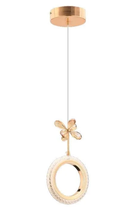 Halka Tekli Gold Ledli Kristal Taşlı Avize