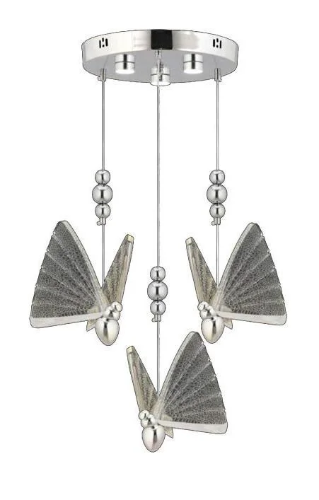 İpek 3’lü Gümüş 3 Renk Ledli Lüx Avize