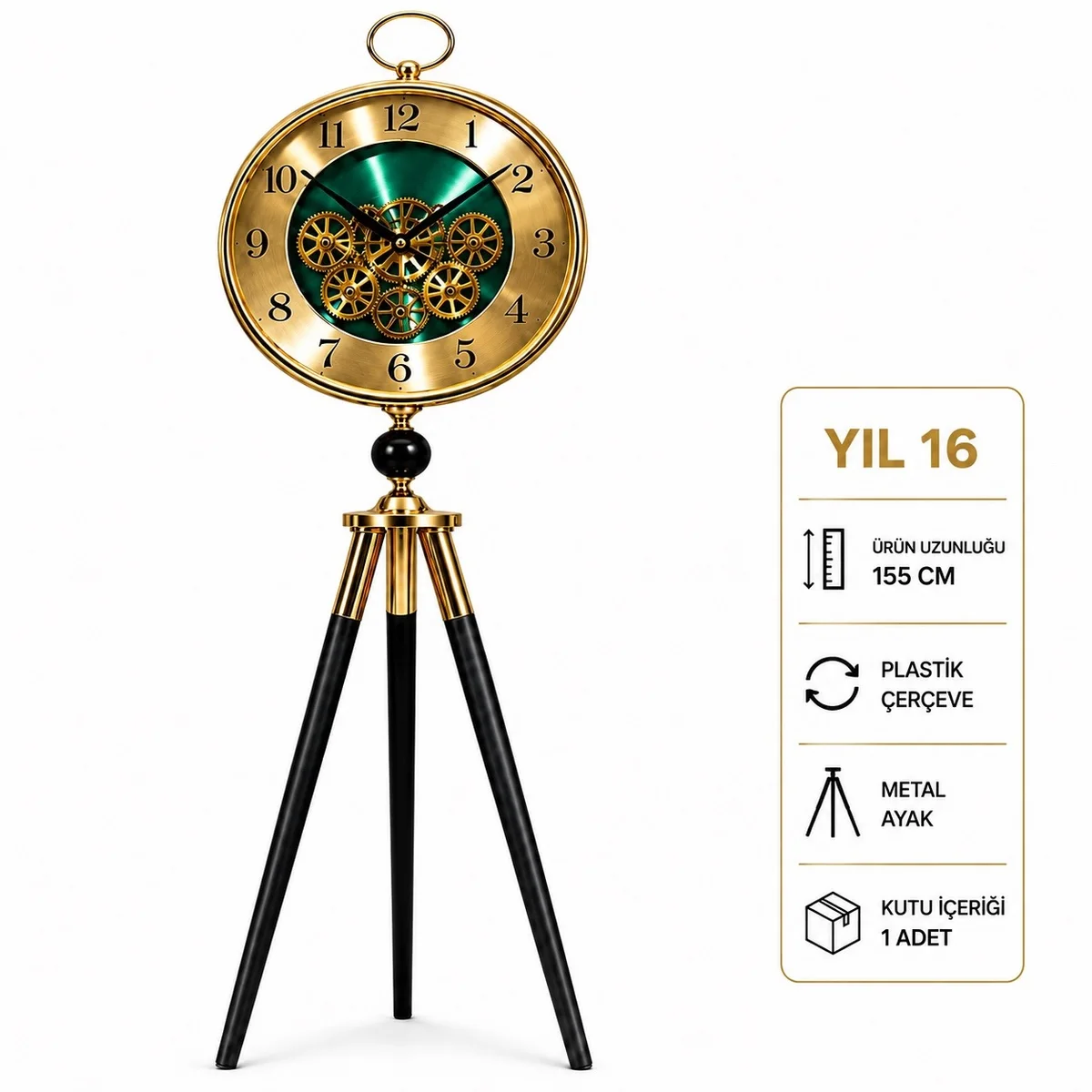 Tripod Ayaklı Dekoratif Çarklı Saat 155 cm - Görsel 3
