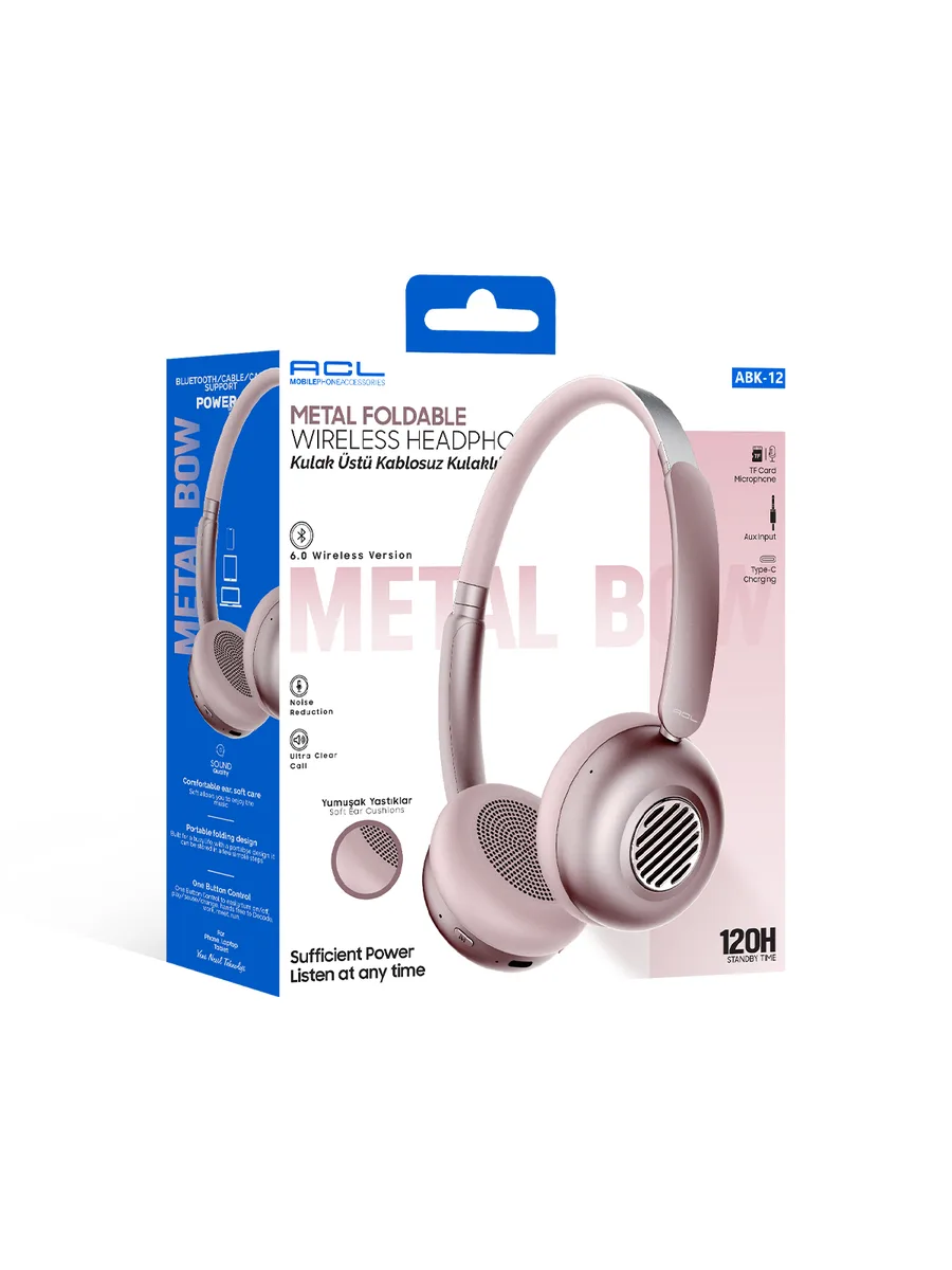 ACL ABK-12 Metal Katlanabilir Bluetooth 6.0 Kulak Üstü Kulaklık – 15 Saat Çalma ve TF Kart Destekli