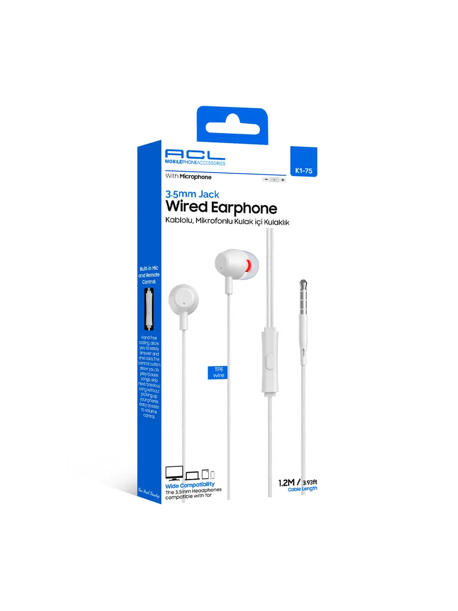 ACL K1-75 3.5mm Jaklı Hi-Fi Stereo Mikrofonlu Kablolu Kulaklık – Güçlü Bas ve Uzaktan Kumandalı