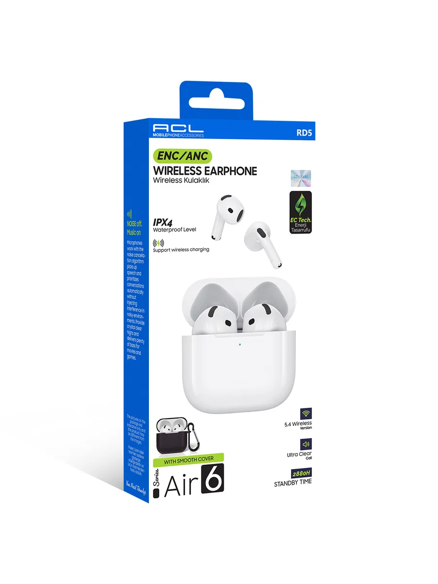 ACL RD5 Air 6 Serisi ANC/ENC Gürültü Engellemeli Bluetooth 5.4 Kablosuz Kulaklık – Kablosuz Şarj Destekli