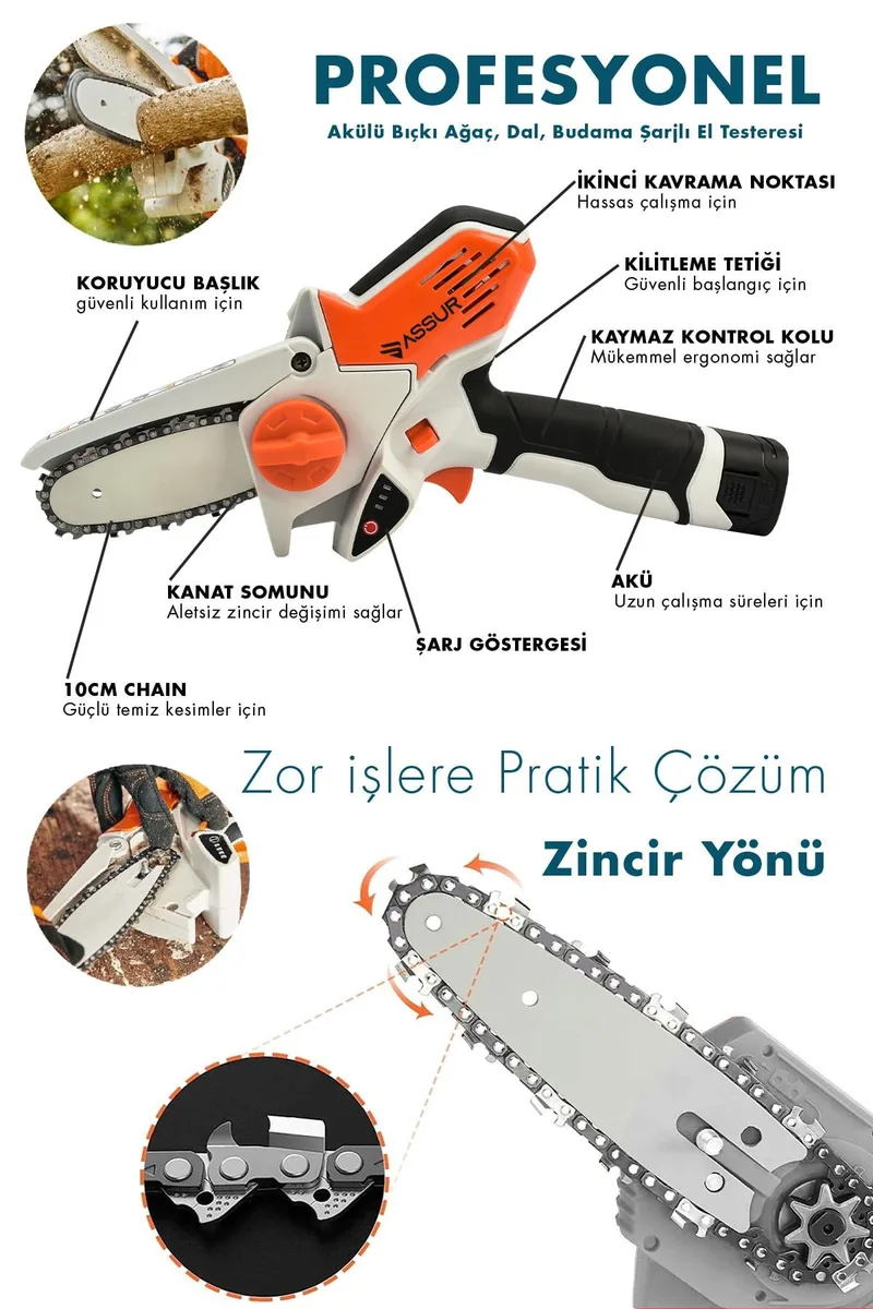 ASSUR 18V 15cm Pala Boyu Çift Akülü Bıçkı Testere Dal Budama Makinesi Çantalı - Görsel 2