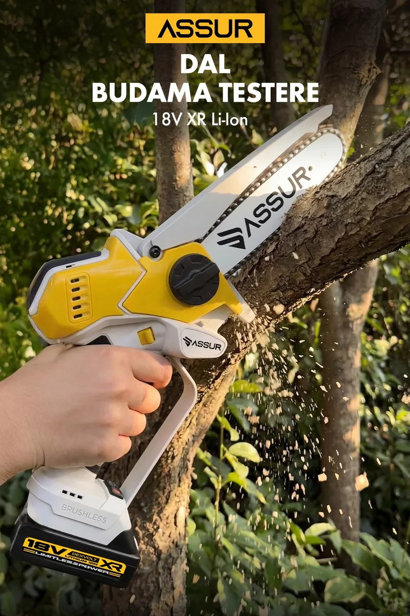 ASSUR 18V 15cm Pala Boyu Metal Dişli Çift Akülü Kömürsüz Sarı Dal Budama Testeresi - Görsel 3