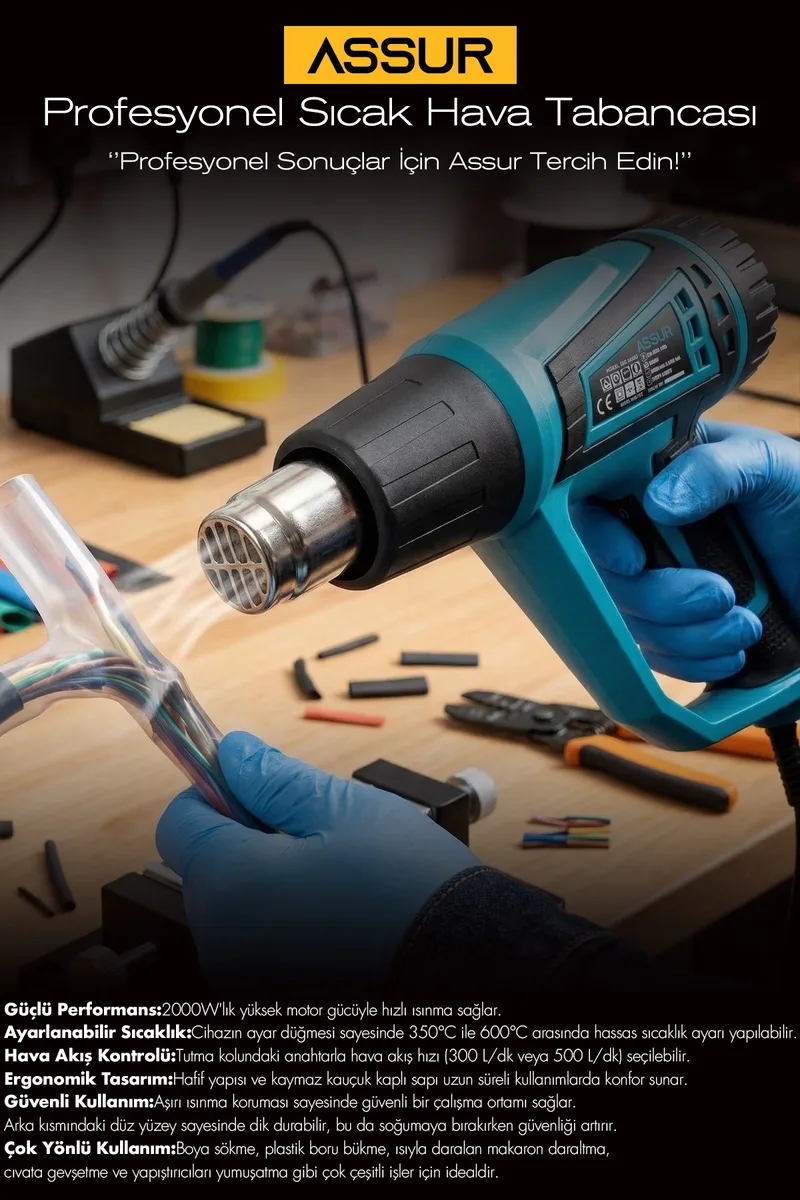 ASSUR 2000W 2 Kademeli 4 Başlıklı Sıcak Hava Tabancası - Görsel 3