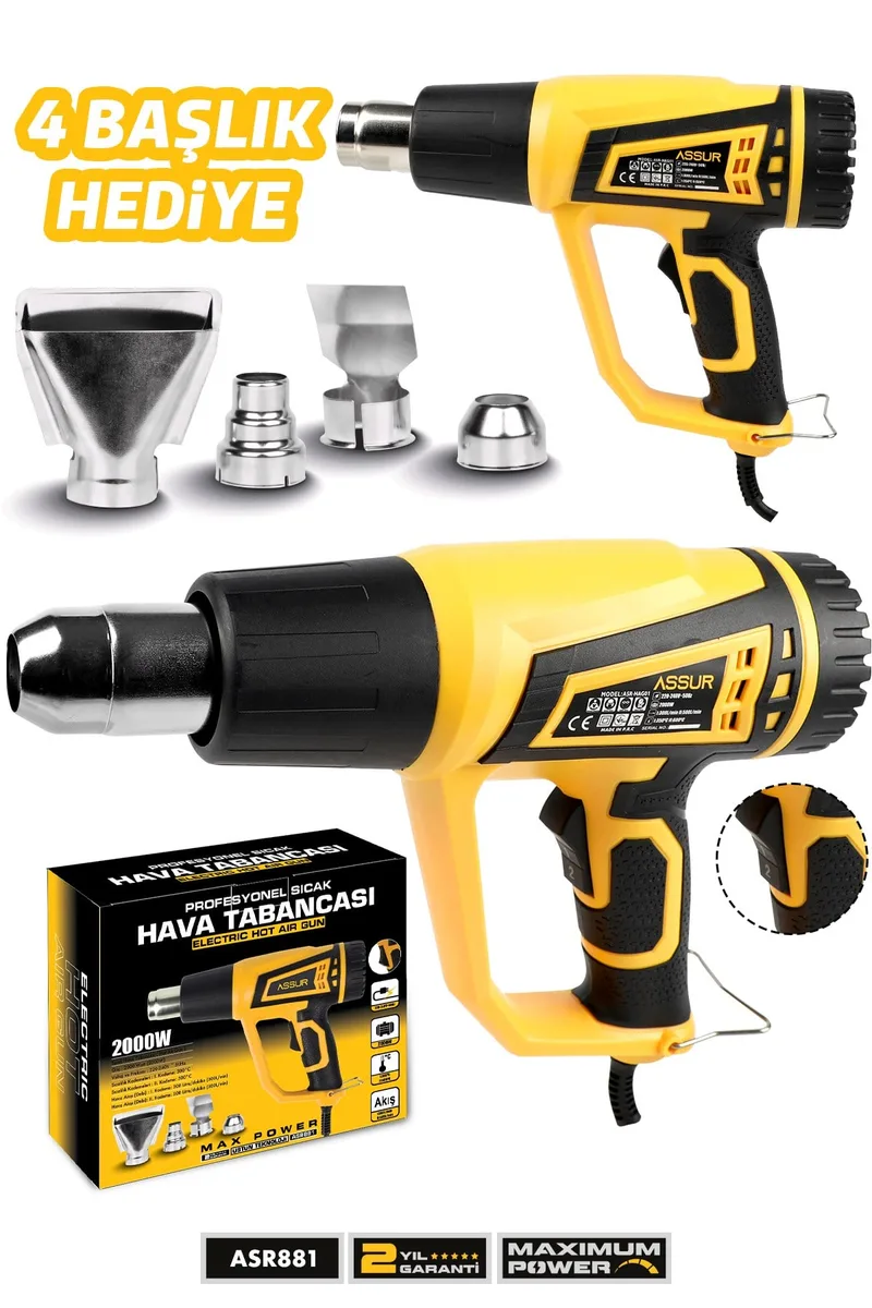 ASSUR 2000W 2 Kademeli 4 Başlıklı Sıcak Hava Tabancası - Görsel 7