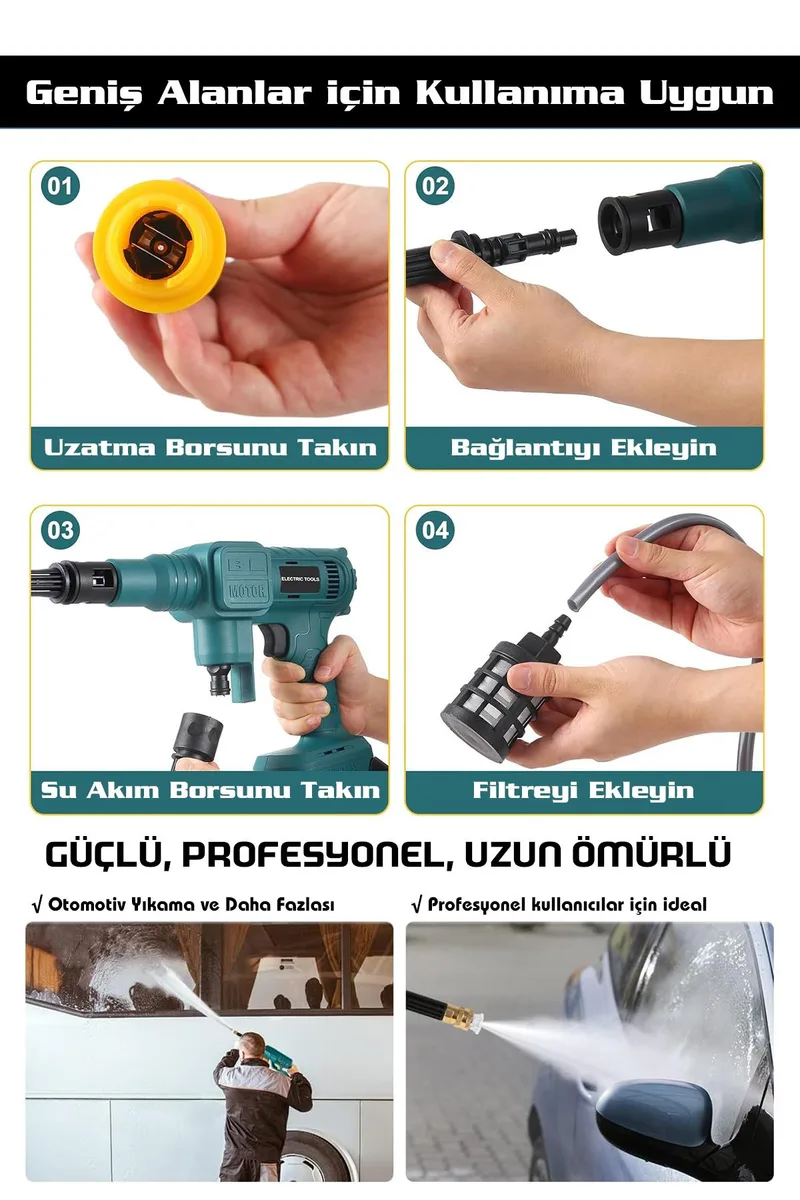 ASSUR 21V Çift Akülü Kömürsüz Dijital Ekranlı Yüksek Basınçlı Oto Yıkama Makinesi - Görsel 3