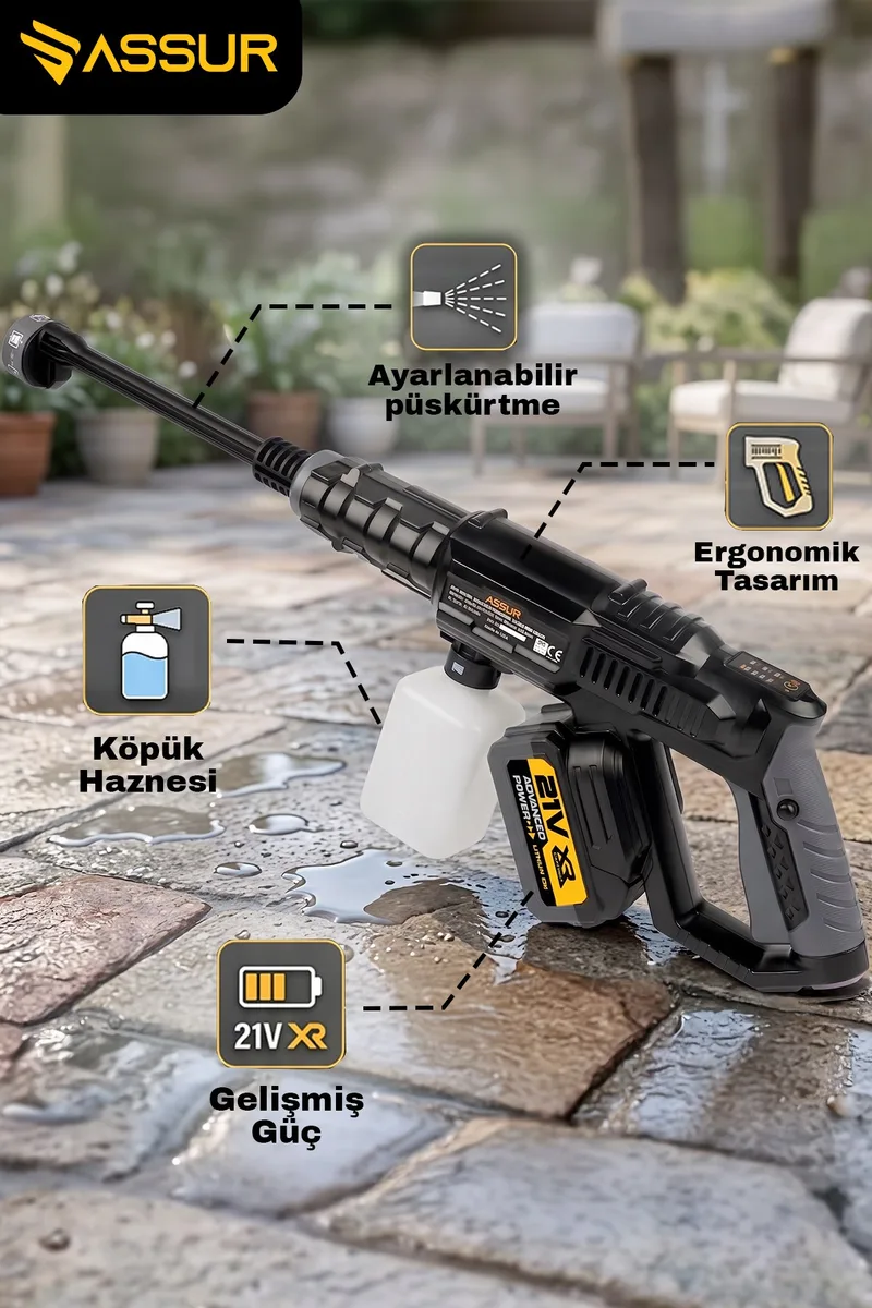 ASSUR 21V Çift Akülü Kömürsüz Yüksek Basınçlı Oto Yıkama Makinesi - Görsel 2