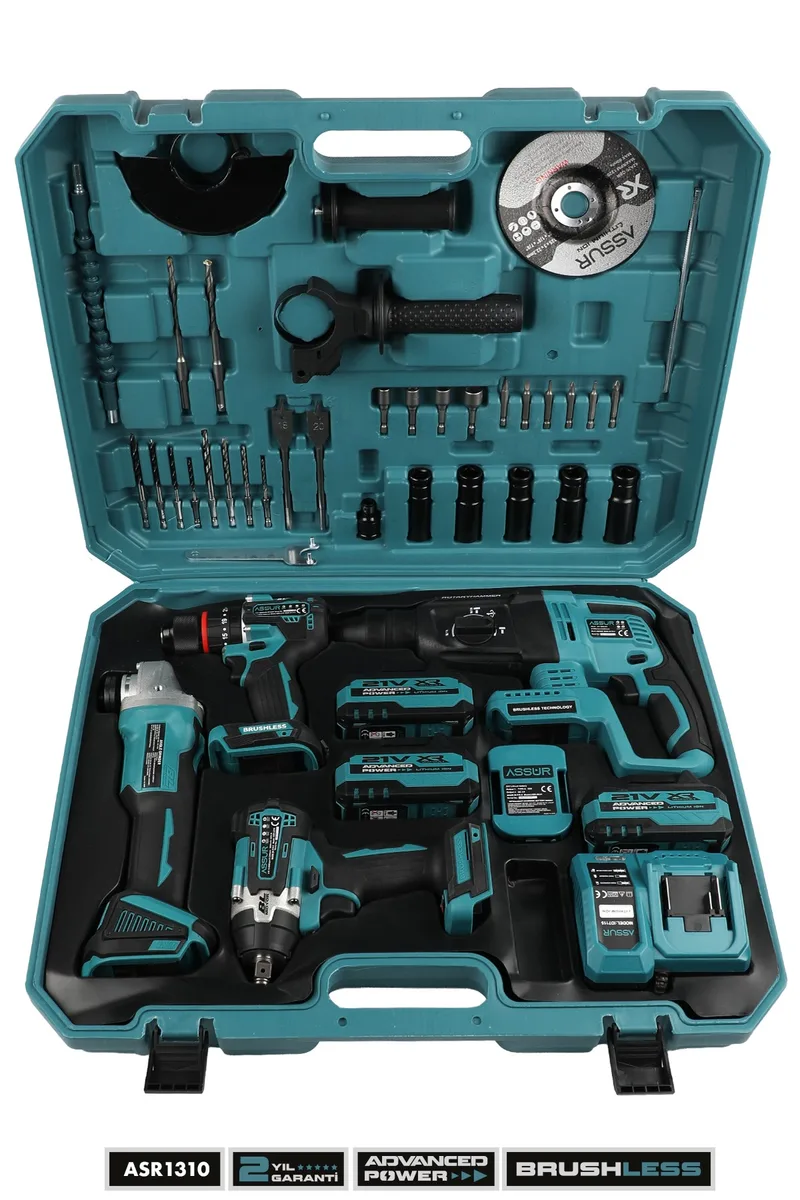 ASSUR 21V Kömürsüz 4'lü Set Şarj Kitli Hilti, Taşlama, Matkap ve Somun Sıkma Makinesi - Görsel 2