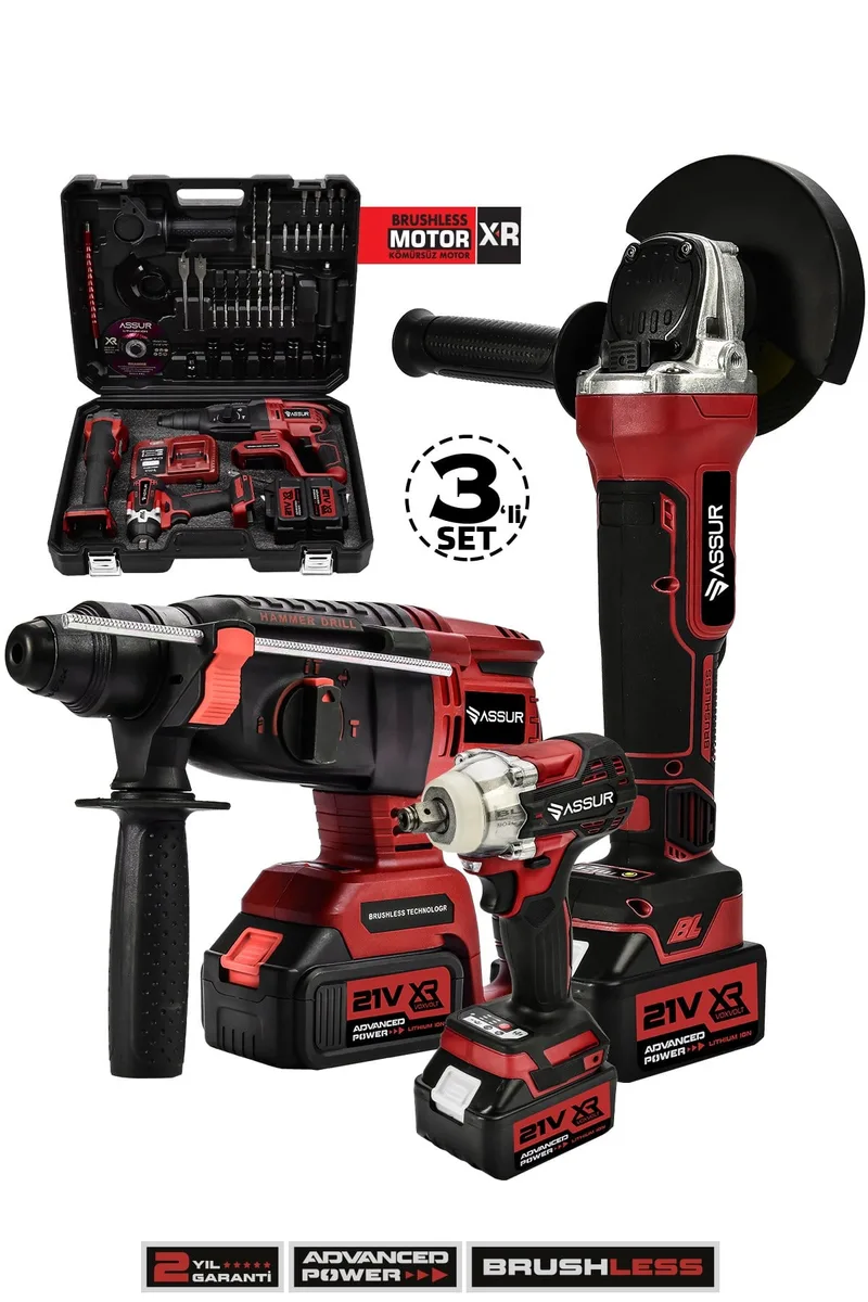ASSUR 21V Profesyonel Çift Akülü Kırıcı Delici Hilti 2-26mm + Somun Sıkma + Taşlama 3'lü Set