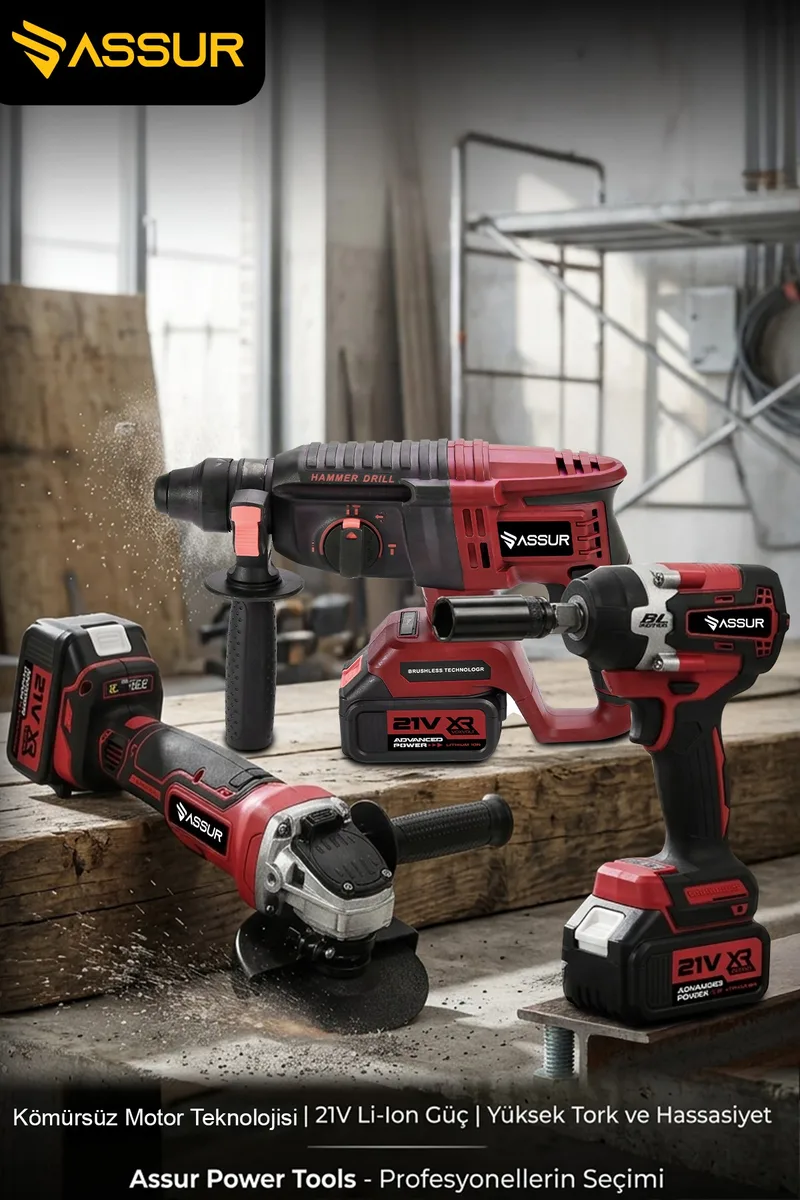 ASSUR 21V Profesyonel Çift Akülü Kırıcı Delici Hilti 2-26mm + Somun Sıkma + Taşlama 3'lü Set - Görsel 3