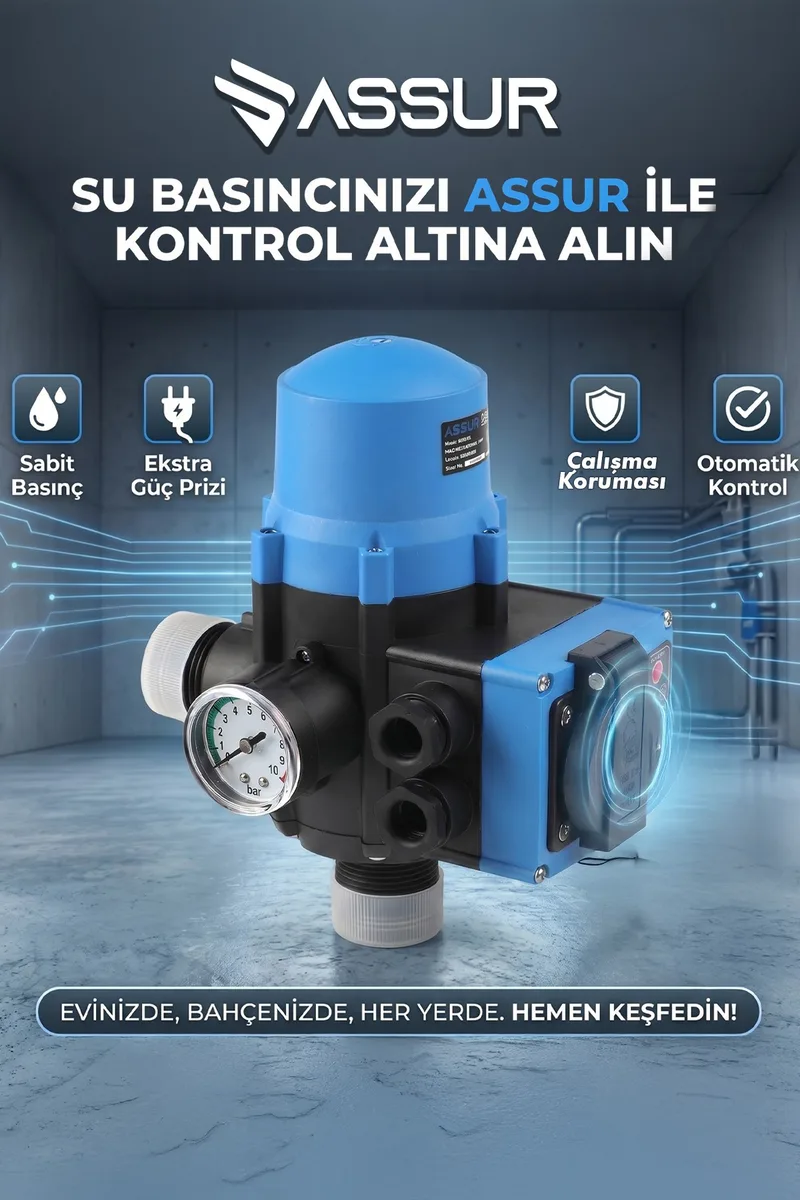ASSUR 220V Skd-6e 1.1kW 10 Bar Su Pompası Otomatik Basınç Kontrol Cihazı - Görsel 3