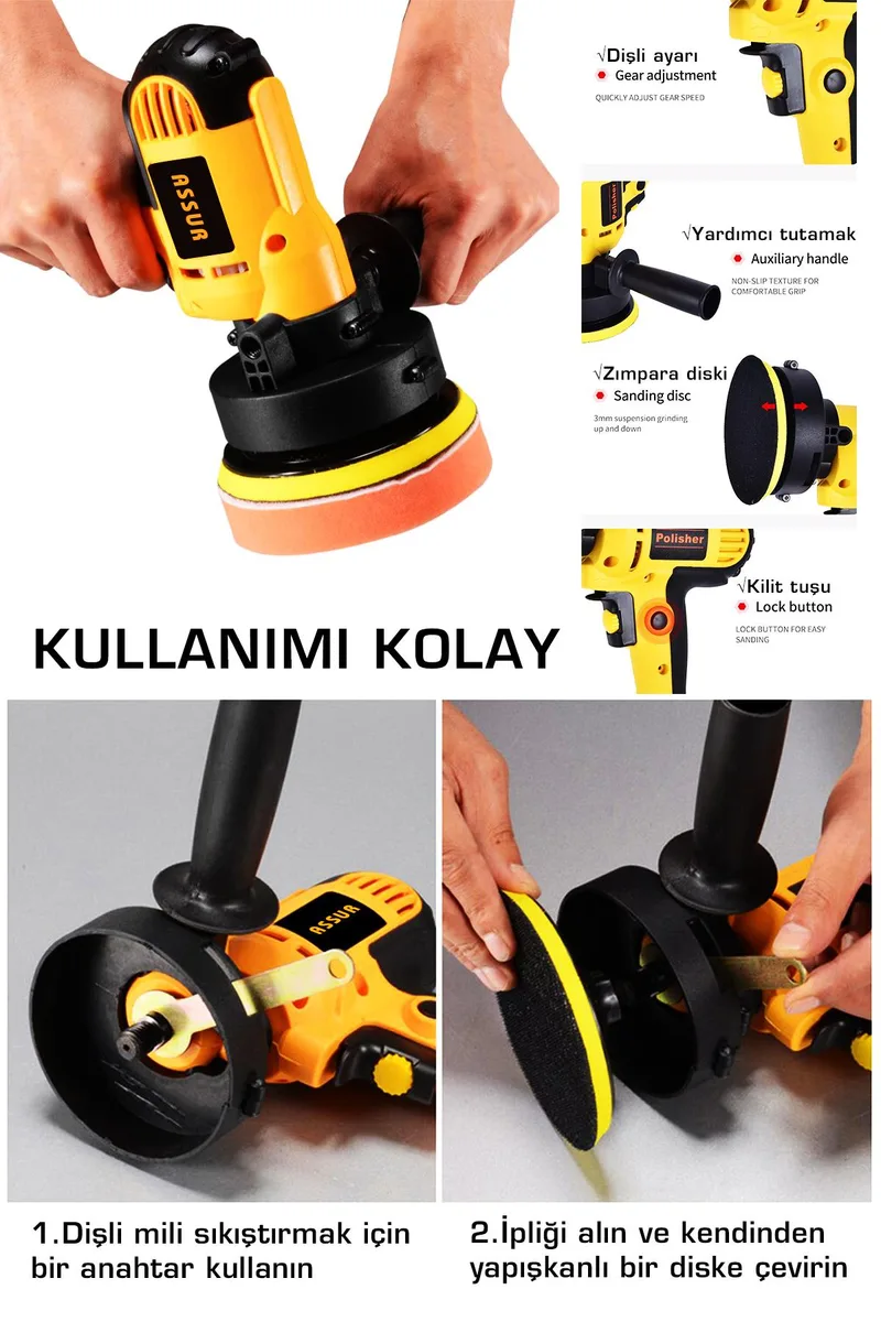 Assur 450W Elektrikli 125MM Dikey Polisaj Zımpara Makinesi - Görsel 3