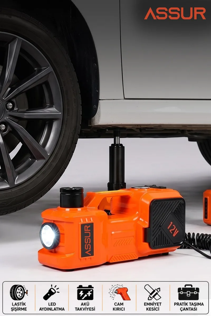 Assur 5'i 1 Arada 5 Ton Hidrolik Kriko 12V Hava Kompresörü & Bijon Sökme Sıkma Makinesi - Görsel 4