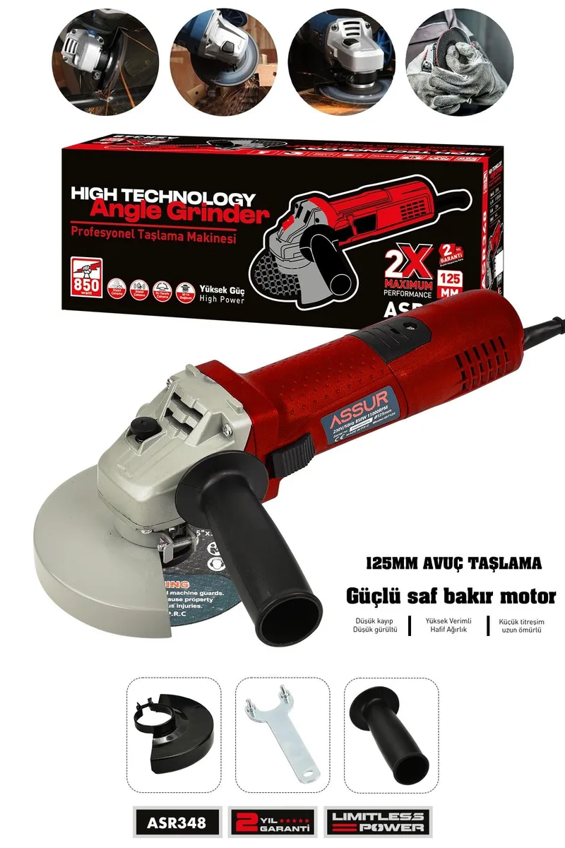 Assur 850W Avuç Taşlama Makinesi 125mm Bakır Sargılı Spiral - Görsel 3