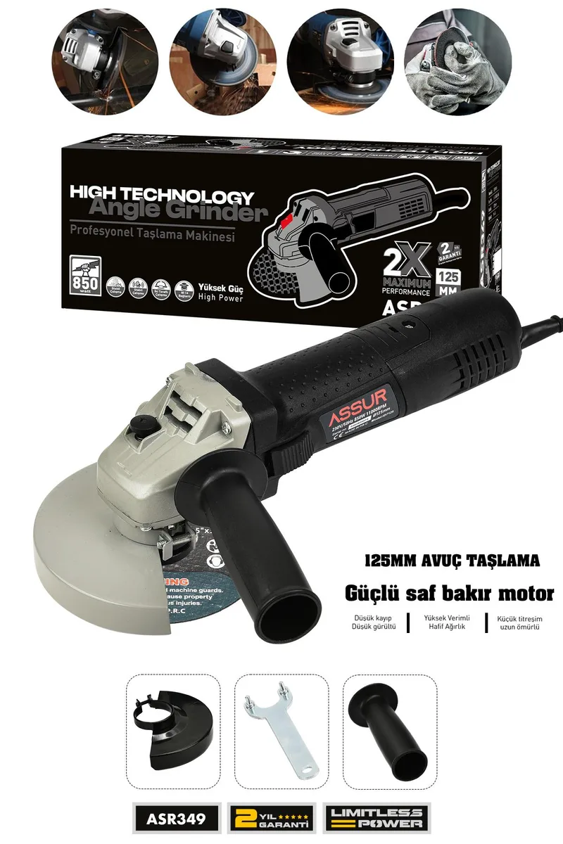 Assur 850W Avuç Taşlama Makinesi 125mm Bakır Sargılı Spiral - Görsel 5
