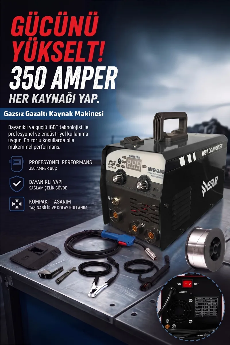 ASSUR MIG-350 350A Profesyonel MIG MMA İnverter Gazsız Gazaltı Kaynak Makinesi - Görsel 2