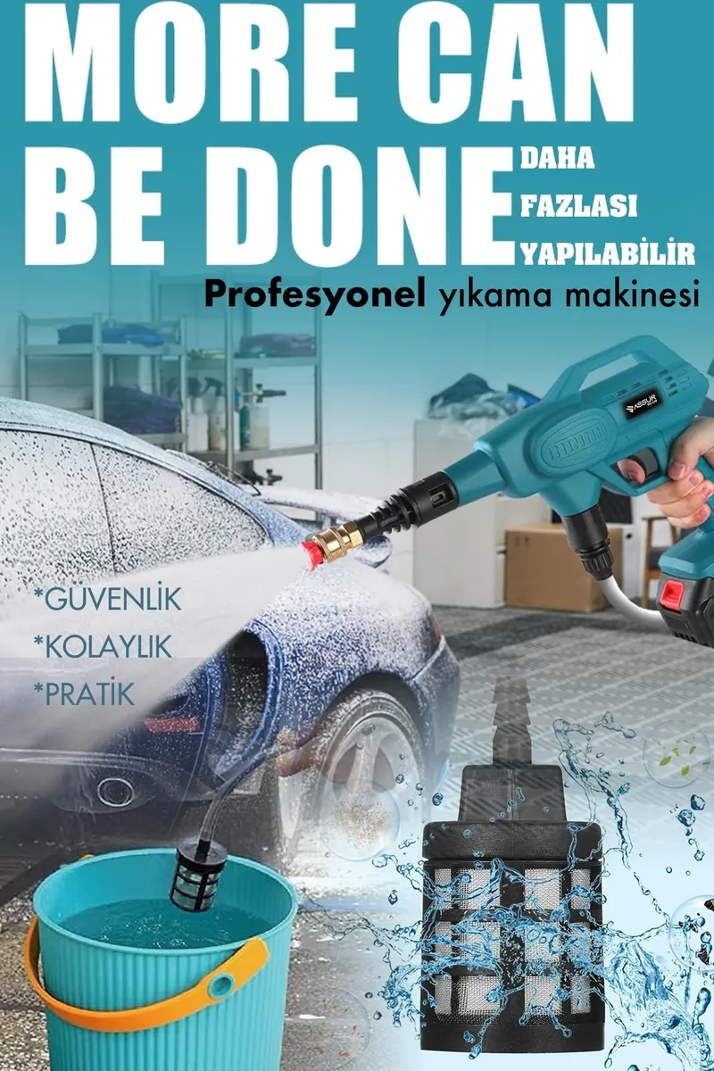 Assur Plus 21V 2 BATARYA Kömürsüz Motor Dijital Ekranlı Yüksek Basınçlı Akülü Şarjlı Oto Araba Yıkama Makinesi - Görsel 4