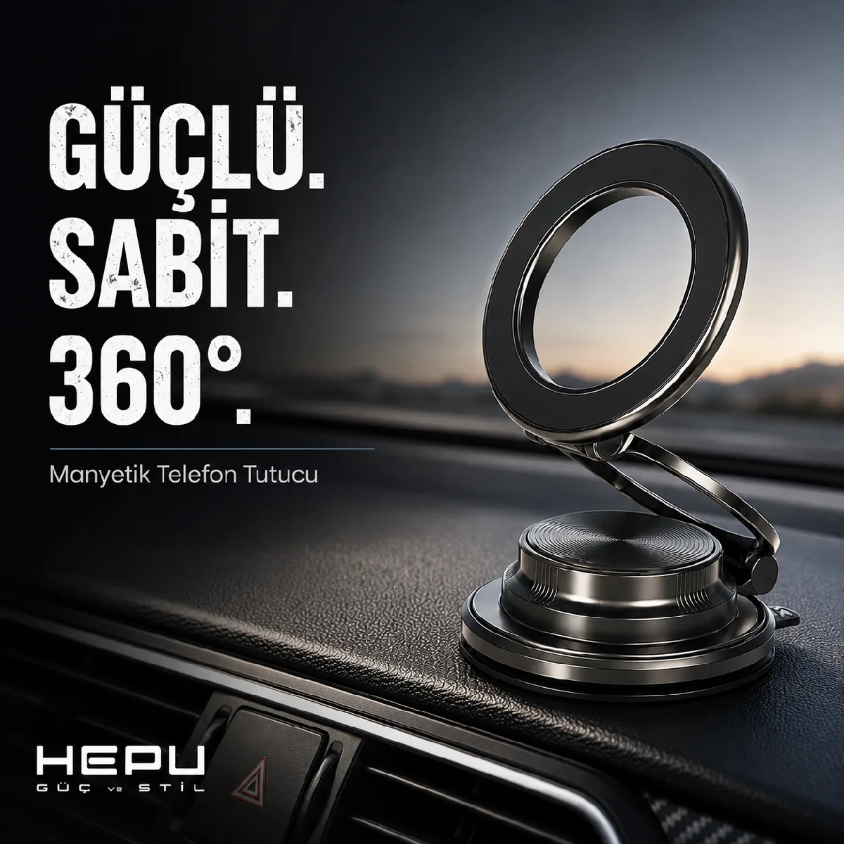 HEPU HP-AA02 Armor Manyetik Araç İçi Telefon Tutucu – 360° Dönebilen, Güçlü Vantuzlu Tasarım - Görsel 4