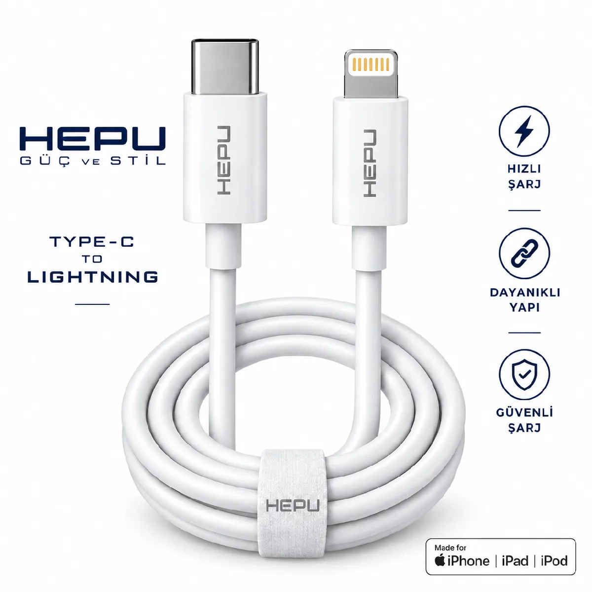 HEPU HP-AC03 20W GaN PD Şarj Adaptörü – Hızlı Şarj, Type-C to Lightning Kablo Dahil - Görsel 3