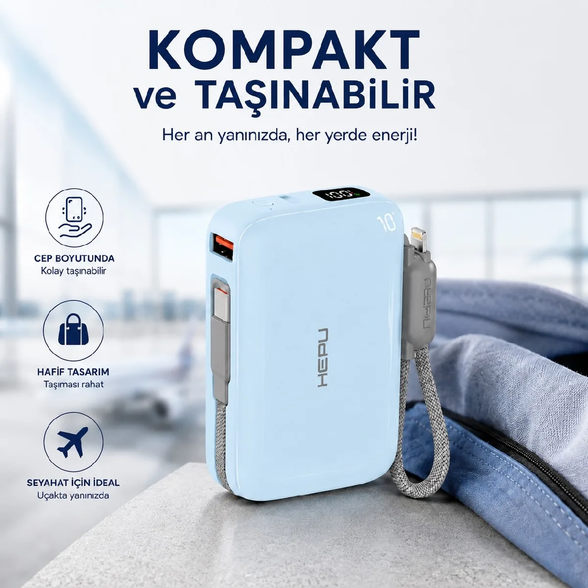 HEPU HP-AP03B Armor Powerbank – 10.000 mAh, Type-C, Lightning ve USB-A Çıkışlı, Hızlı Şarj Destekli - Görsel 4