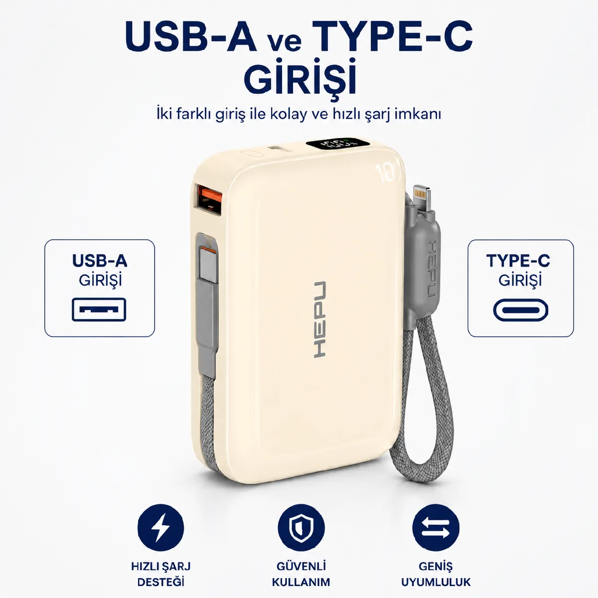 HEPU HP-AP03Y Armor Powerbank – 10.000 mAh, Type-C, Lightning ve USB-A Çıkışlı, Hızlı Şarj Destekli - Görsel 5