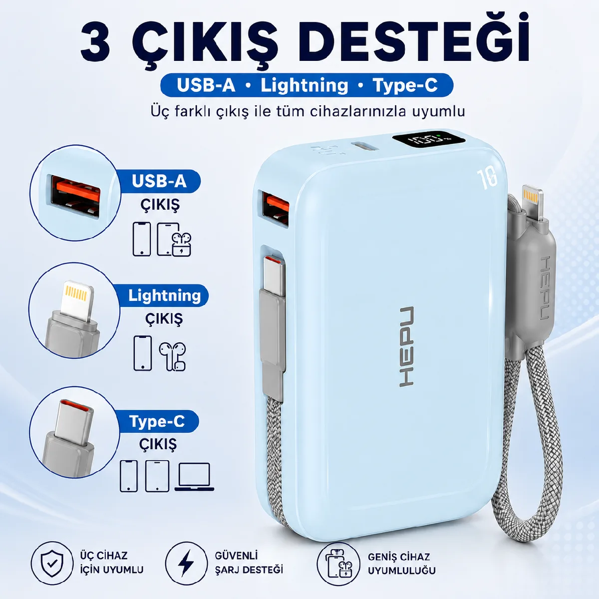 HEPU HP-AP04B Armor Powerbank – 20.000 mAh, Type-C, Lightning ve USB-A Çıkışlı, Hızlı Şarj Destekli - Görsel 4