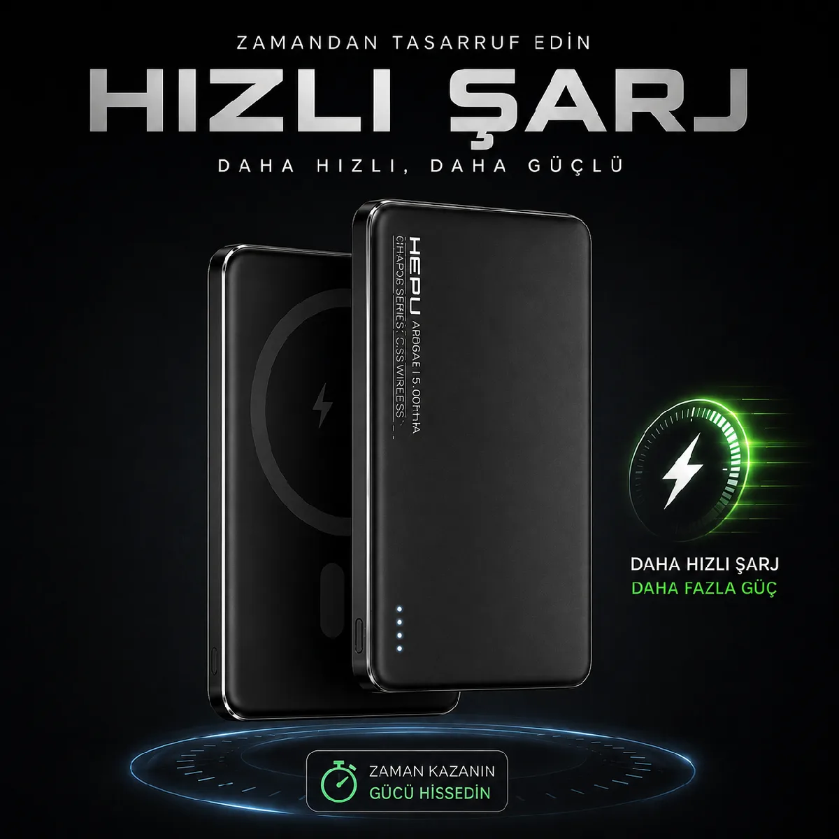 HEPU HP-AP06 Armor MagSafe Powerbank – 5.000 mAh, Kablosuz Hızlı Şarj, Siyah - Görsel 7