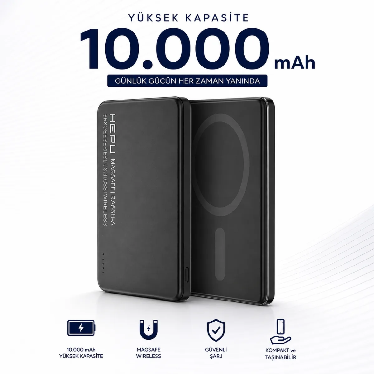 HEPU HP-AP07 Armor MagSafe Powerbank – 10.000 mAh, Manyetik Kablosuz Şarj, Hızlı Şarj Destekli - Görsel 2
