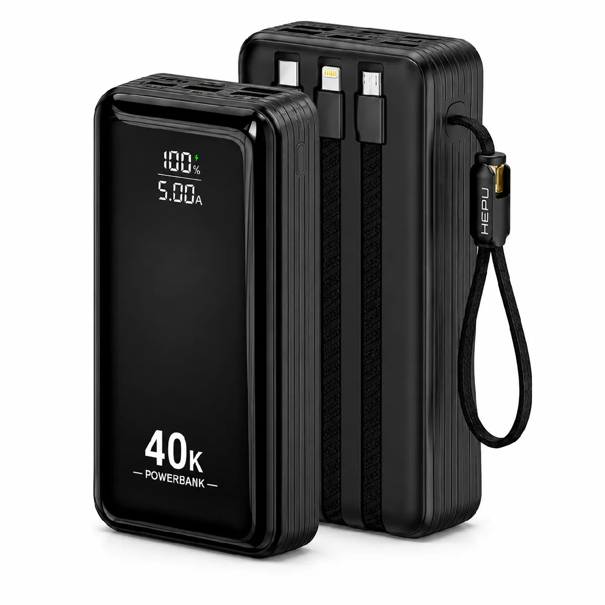 HEPU HP-AP11 Armor Powerbank – 40.000 mAh, Entegre Çoklu Kablolu, Dijital Göstergeli, Hızlı Şarj Destekli - Görsel 2