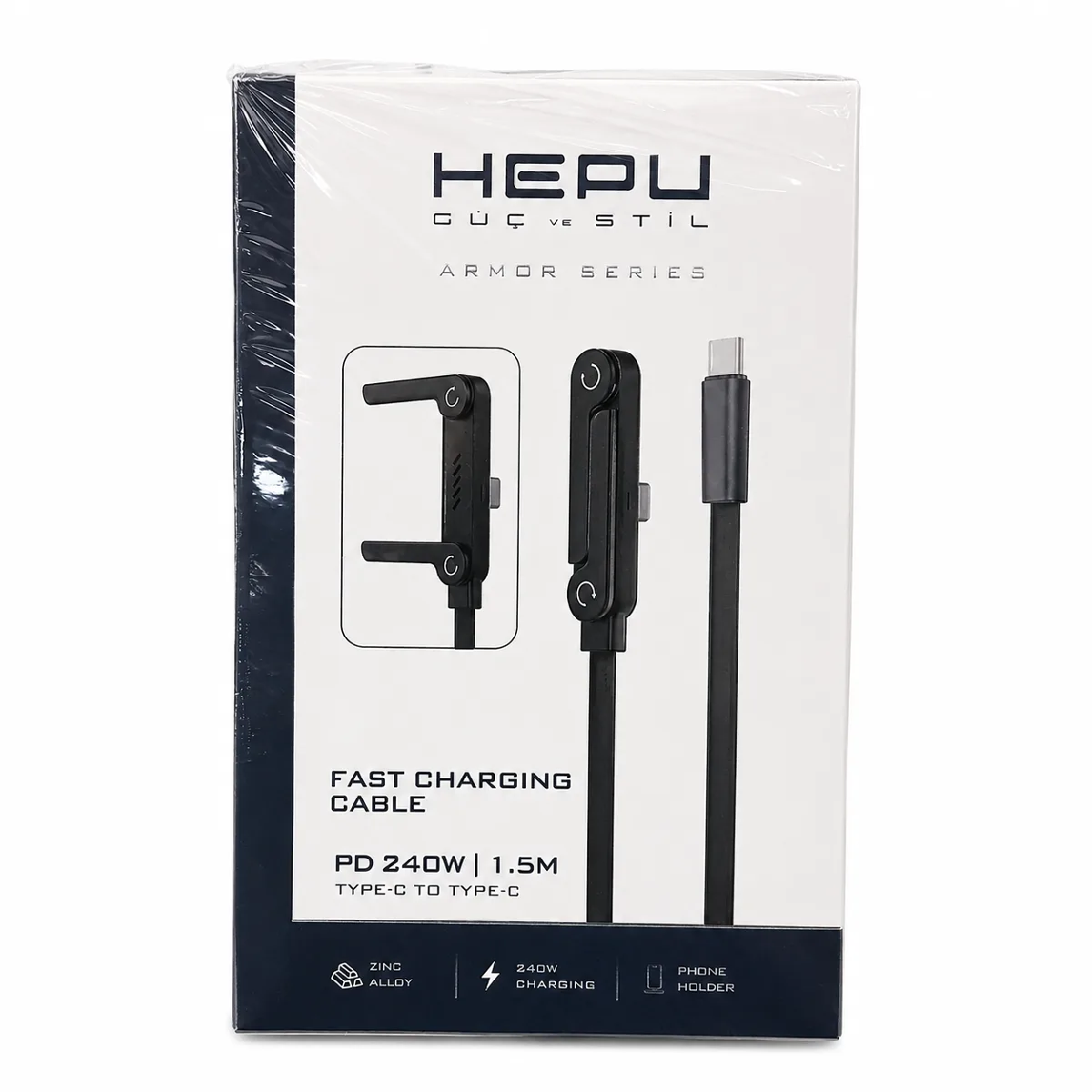 HEPU HP-ATC01 Armor Type-C to Type-C Hızlı Şarj Kablosu – 240W PD, Telefon Standlı Tasarım (1.5 Metre) - Görsel 5