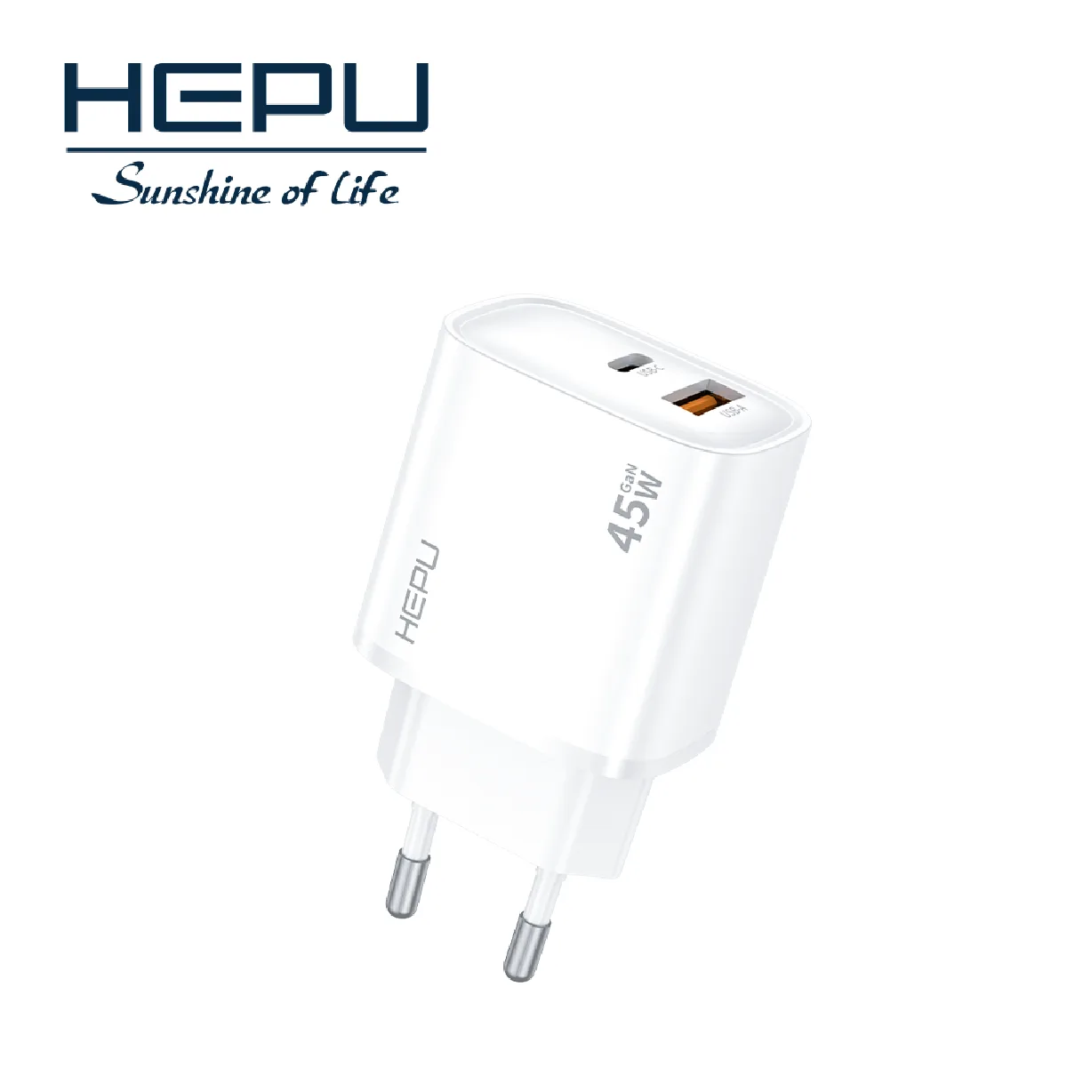 HEPU HP-C31 45W GaN Şarj Adaptörü + Type-C to Type-C Kablo – Çift Çıkışlı (Type-C + USB)