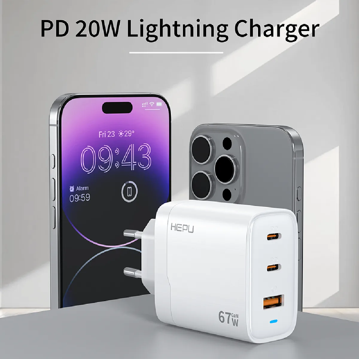 HEPU HP-C32 67W USB-C GaN Güç Adaptörü –Type-C Kablo Dahildir - Görsel 5