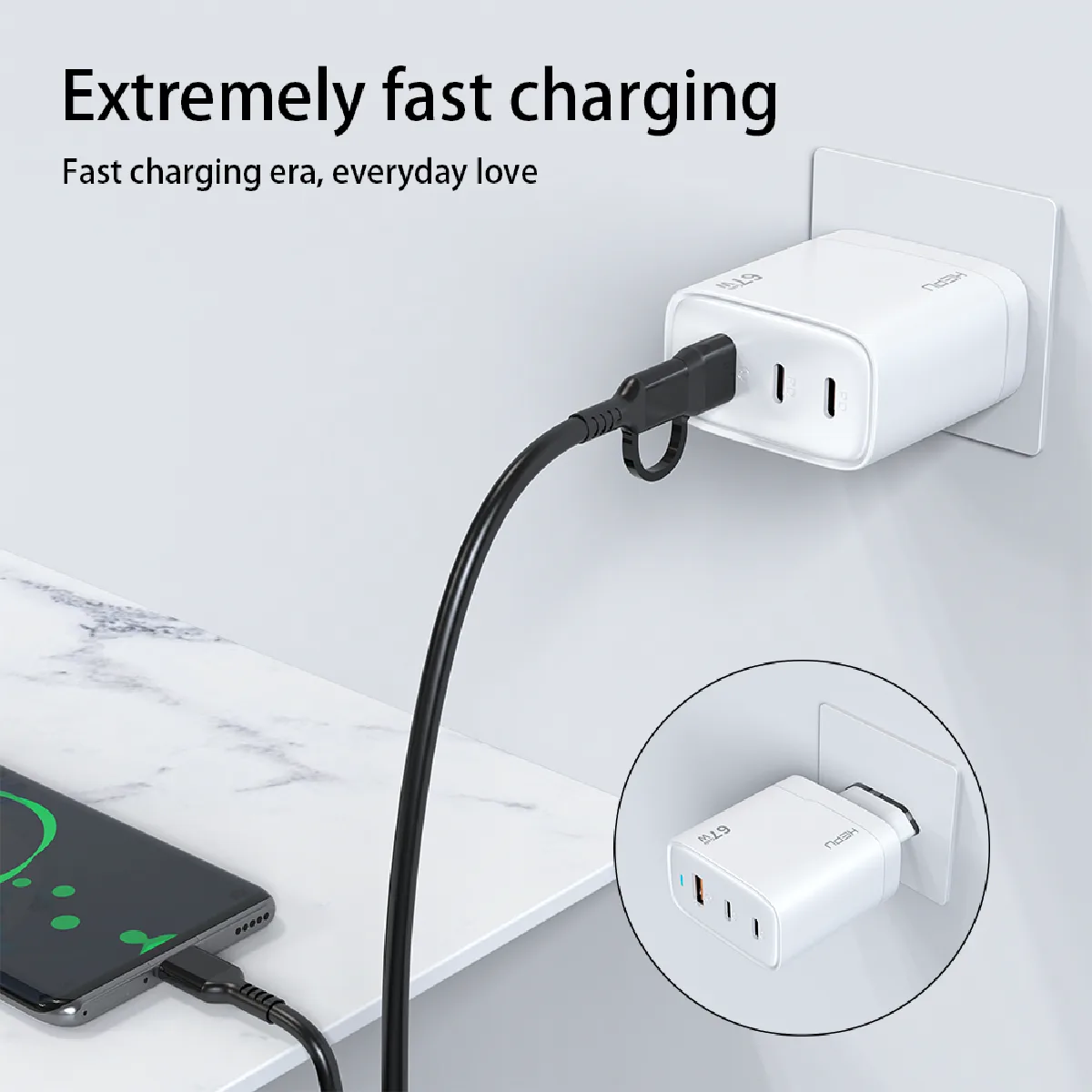HEPU HP-C32 67W USB-C GaN Güç Adaptörü –Type-C Kablo Dahildir - Görsel 8